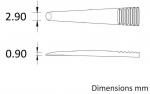 Preview: The image displays two different shapes: above, a rounded tip with a diameter of 2.90 mm, and below, a sharp, serrated edge measuring 0.90 mm. Dimensions are provided in millimeters.