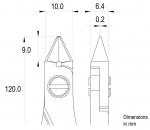 Preview: The image shows technical drawings of an object, presumably a pair of pliers or a similar tool. It includes dimensions in millimeters and two views of the object.