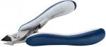 Preview: The pliers have a concave blade that is used for cutting. They feature ergonomic, padded handles in blue and light gray that fit comfortably in the hand.