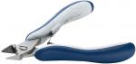 Preview: The image shows a nail scissors with a curved blade. The handle is ergonomically shaped and features a blue and gray color combination. The blade is sharp and shiny.