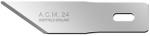Preview: The image displays a sharp, flat metal blade. It features a beveled edge and a mounting hole. The blade is marked with 