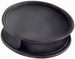 Preview: The image shows a black, oval object with a smooth surface. It has a slightly raised edge and is thin, with a rounded rim. It appears soft and supple.