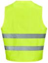 Preview: The image shows a bright yellow safety vest. It has two horizontal reflective stripes and no sleeves. The vest has a simple, open cut and is visible from the back.
