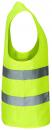 Preview: The image shows a brightly yellow warning vest made from a lightweight material. It has two horizontal, reflective stripes in the middle, ensuring safety.
