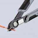 Preview: The image shows a pair of pliers with black and gray handles. The pliers are cutting an orange cable bundle. The cutting area is designed to be precise and sharp.