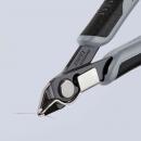 Preview: The image shows a diagonal pliers with a black and gray grip area. The cutting edge is sharp and shiny, ideal for precise cutting of wires or fine materials.