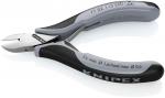 Preview: This is a small, flat-tipped pliers with red and gray rubberized handles. The pliers have a sharp cutting edge and the inscription 