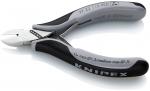 Preview: The image displays a small, serrated side cutting pliers with an ergonomic handle made of black and gray plastic. The pliers feature a sharp cutting edge and an engraved brand name.