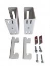 Preview: The image shows an assembly kit consisting of two gray brackets with slots, two smaller gray parts, two metallic plates, and several screws.
