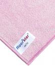 Preview: The image shows a pink microfiber cloth with a fine, soft texture. At the corner, there is a label that features the brand 