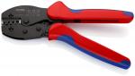 Preview: The image shows a pair of pliers with red and blue handles. The jaws are black and feature serrated edges. It is used for processing wires or cables.