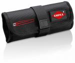 Preview: The image shows a black, rolled-up tool bag made from sturdy material. It features a Velcro fastener and a colored logo. A red cable is subtly depicted on the surface.