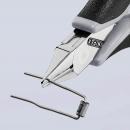 Preview: The image shows a pair of pliers with a sharp, silver blade. The handle is black with a non-slip surface. A thin wire lies in an open plier jaw.