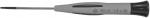 Preview: The image shows a screwdriver with a long, narrow metal shaft and a gray plastic handle. The handle has a round, black end cap and is ergonomically shaped.