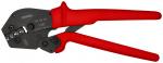 Preview: The image shows a cable crimper with red handles. The crimper has a narrow, black blade with several notches for crimping and cutting wires.