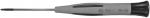 Preview: The image shows a screwdriver with an elongated, slender head and a non-slip handle. The handle is gray with black accents, and the blade is thin and pointed.