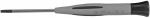 Preview: The image shows a screwdriver with a long, narrow metal shaft and a gray, rubberized handle. The handle has a round shape and two elongated grooves for better grip.