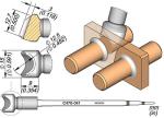 Preview: The image displays technical drawings of a mechanical part with two cylindrical rods, a curved surface, and dimensions in millimeters and inches.