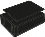 Preview: Das Bild zeigt eine schwarze Box mit einem Deckel, der leicht schräg aufliegt. Die Box hat eine rechteckige Form und wirkt stabil. Der Deckel ist ebenfalls rechteckig und passt genau auf die Box.