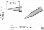 Preview: The image shows a technical drawing of a sharp object, likely a nozzle or tip, with dimensions. Multiple views (side and top) are depicted, clarifying the details.