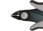 Preview: The image shows the tip of a side-cutting pliers. The handles are non-slip with a black and gray surface. The pliers have a round head with a sharp cutting edge.