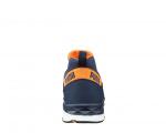 Preview: The image shows the rear view of a dark blue sports shoe with orange accents. At the top edge, the brand logo 