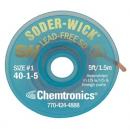 Preview: The image displays a circular roll wrapped in a blue, transparent packaging. There is a hole in the center. Printed on the surface are details about Soder-Wick, size, and the manufacturer.