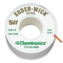 Preview: The image shows a roll of solder wick made of brass. The roll is white, has a central cutout, and an orange end. Labels are in green and black lettering.
