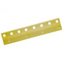 Preview: The image shows a yellow, elongated metal piece with several round holes in a row. It has a smooth surface and is slightly beveled at one end.