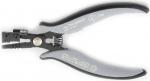 Preview: This is a pair of pliers with gray, ergonomic handles and a black metal head. It has a spring in the middle area and a small slot for cutting or stripping wires.