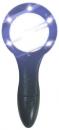 Preview: The image shows a magnifying lens with a round glass and an ergonomic, black handle. Around the lens, several small lights are arranged to illuminate it.