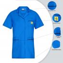 Preview: The image shows a short, blue work shirt with a collar and a chest pocket. Various details such as breathable material and durable fabric are highlighted.