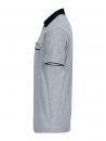 Preview: The image shows a gray polo shirt with short sleeves. The collar is trimmed in dark blue and there is a small pocket on the left chest side.