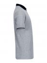 Preview: The image displays a grey polo shirt in profile. It features short sleeves and a dark blue collar. The fabric appears smooth and lightweight. The shirt has a straight cut with no special embellishments.