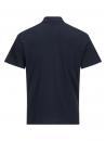 Preview: The image shows a simple, dark blue polo shirt from the back. It has short sleeves and a small collar. The fabric appears smooth and soft.