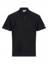 Preview: The image shows a black polo shirt. It features a classic collar, short sleeves, and a chest pocket. There is a yellow logo on the right sleeve. The material appears simple and elegant.