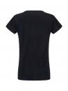 Preview: The image shows a black T-shirt from the back view. It has short sleeves and a round neckline. The fabric appears soft and comfortable.