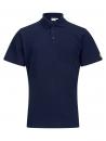 Preview: Das Bild zeigt ein navyblaues Poloshirt mit kurzen Ärmeln. Es hat einen klassischen Kragen, drei Knöpfe und eine kleine Brusttasche auf der linken Seite.