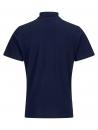 Preview: The image shows the back of a dark blue polo shirt. It has short sleeves and a high collar. The fabric appears smooth and is solid-colored without any patterns.