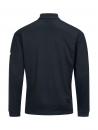 Preview: The image displays a black long-sleeve shirt with a polo collar. The back is plain and features fine line structures. A small, yellow patch is located on one sleeve.