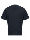 Preview: The image shows a black T-shirt from the back. It has short sleeves and a straight shape. The fabric is slightly textured with fine stripes. There are no conspicuous embellishments.