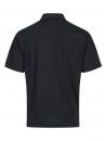 Preview: The image shows a black polo shirt from the back. It features a classic collar and short sleeves. The fabric appears smooth and could be suitable for leisure or sports activities.