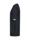 Preview: The image shows a simple, black T-shirt in a side cut. It has short sleeves and a yellow patch on the sleeve. The fabric appears light and modern.