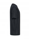 Preview: The image shows a black T-shirt in a side view. It has short sleeves, a round collar, and a simple, straight shape without any noticeable patterns or details.