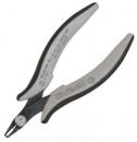 Preview: The image shows a pair of pliers with ergonomic handles. The handles are gray with black rubber inserts. The plier jaws are narrow and have a sharp cutting edge, suitable for cutting.