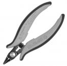 Preview: The image shows a narrow pair of pliers with ergonomic handles. The handles are gray and black, while the tips are metallically shiny. It is used for cutting or gripping small objects.