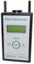 Preview: The image displays a digital electrofield meter. It features a rectangular shape, a gray front with a large display in the center, and two antennas on top. Buttons are arranged below it.