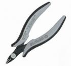 Preview: The image shows a pair of pliers with curved, non-slip handles in gray and black. The cutting edge is narrow and sharp, ideal for cutting fine materials.