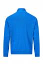 Preview: Das Bild zeigt einen blauen Pullover mit Stehkragen, der aus einem strukturierten Material besteht. Die Rückansicht zeigt lange Ärmel und einen schlichten, modernen Schnitt.
