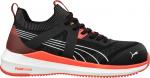 Preview: The shoe is black with red accents. It has a low lacing, reinforced sides, and a white sole with special cushioning. The design is sporty and modern.